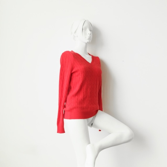JCREW Cable Knit V-Neck Sweater, v neck sweater in Poppy Red Size: Small - Picture 5 of 9